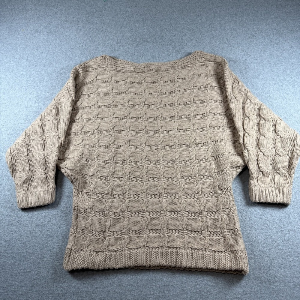 Say What? Beige Cable Knit Batwing Sweater 3D Flower Boho Coquette Hippie Sz M - Picture 4 of 10
